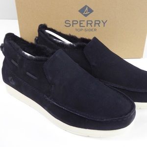Sperry Moc-Sider Water Resistant Suede Leather Slip Ons w Faux Fur & Fleece NIB